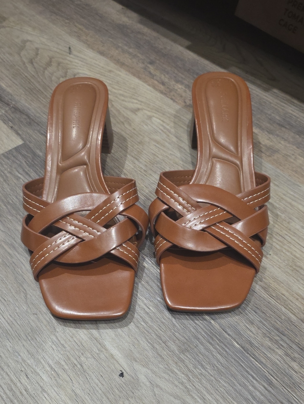 Primark Brown Braided Strap Block Heel Sandals